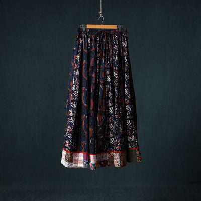 Bagru Hand Block Print 24 Kali Cotton Long Skirt with Patchwork Border 141
