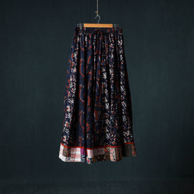 Bagru Hand Block Print 24 Kali Cotton Long Skirt with Patchwork Border 141