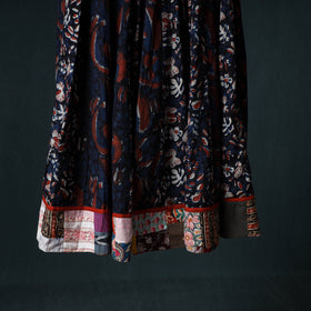 Bagru Hand Block Print 24 Kali Cotton Long Skirt with Patchwork Border 141