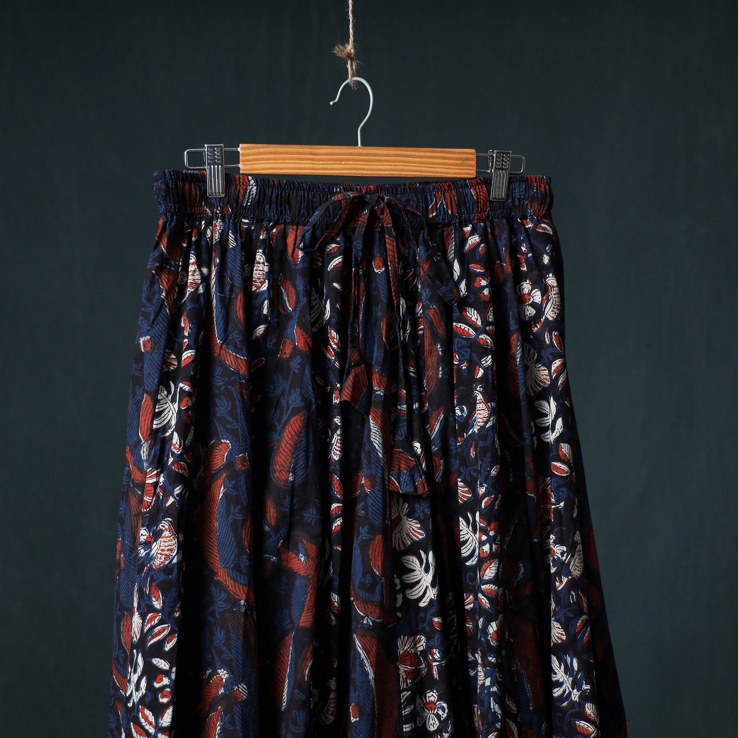 Bagru Hand Block Print 24 Kali Cotton Long Skirt with Patchwork Border 141