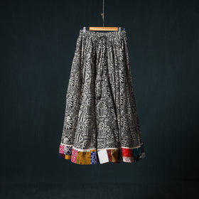 Bagru Hand Block Print 24 Kali Cotton Long Skirt with Patchwork Border 142