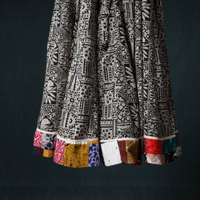 Bagru Hand Block Print 24 Kali Cotton Long Skirt with Patchwork Border 142