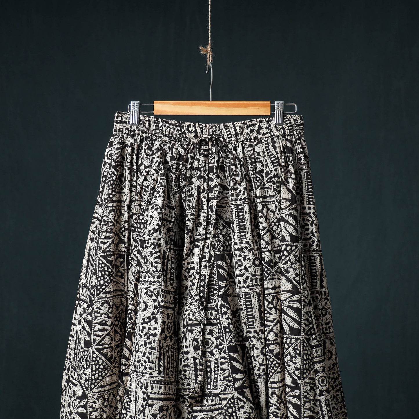 Bagru Hand Block Print 24 Kali Cotton Long Skirt with Patchwork Border 142