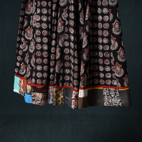 Bagru Hand Block Print 24 Kali Cotton Long Skirt with Patchwork Border 143