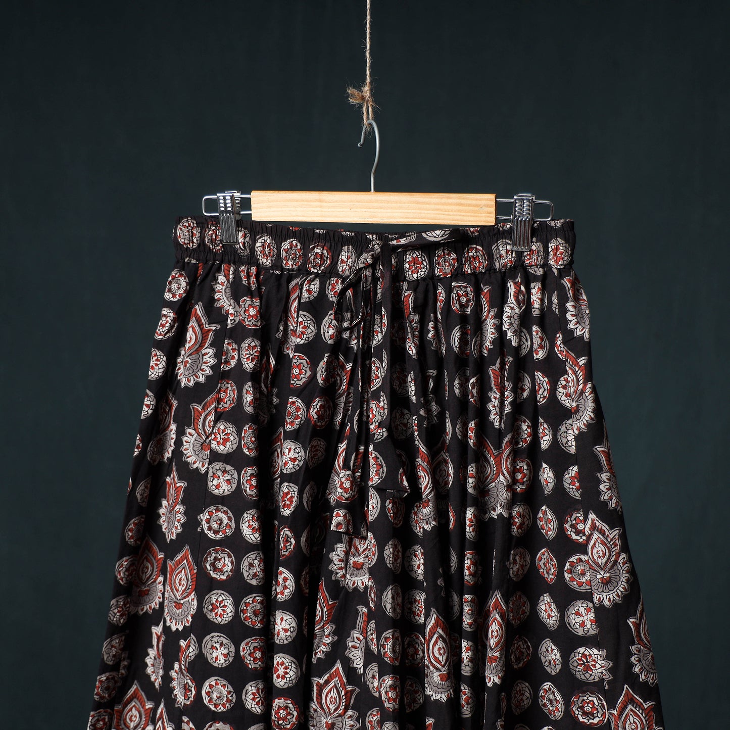 Bagru Hand Block Print 24 Kali Cotton Long Skirt with Patchwork Border 143