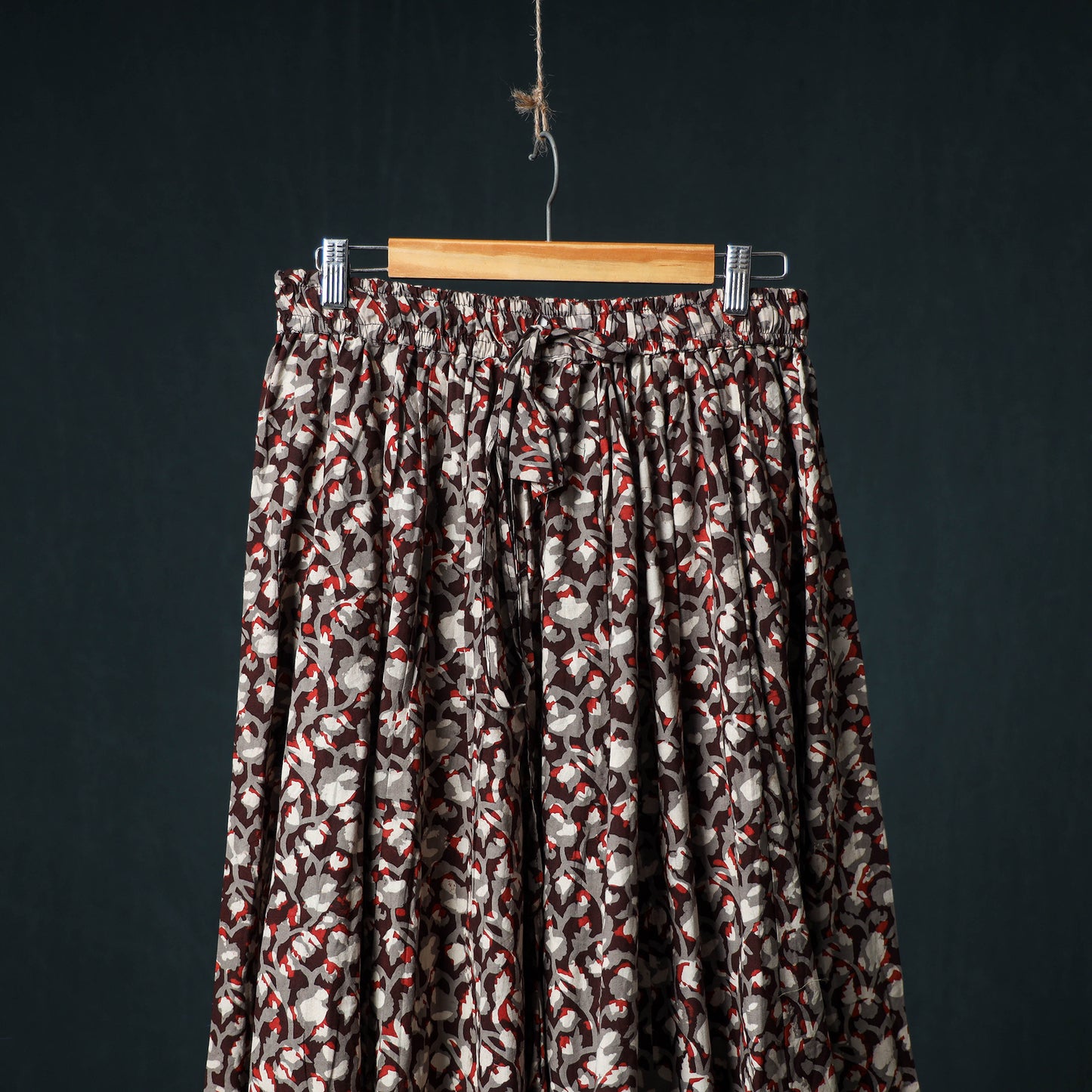 Bagru Hand Block Print 24 Kali Cotton Long Skirt with Patchwork Border 144