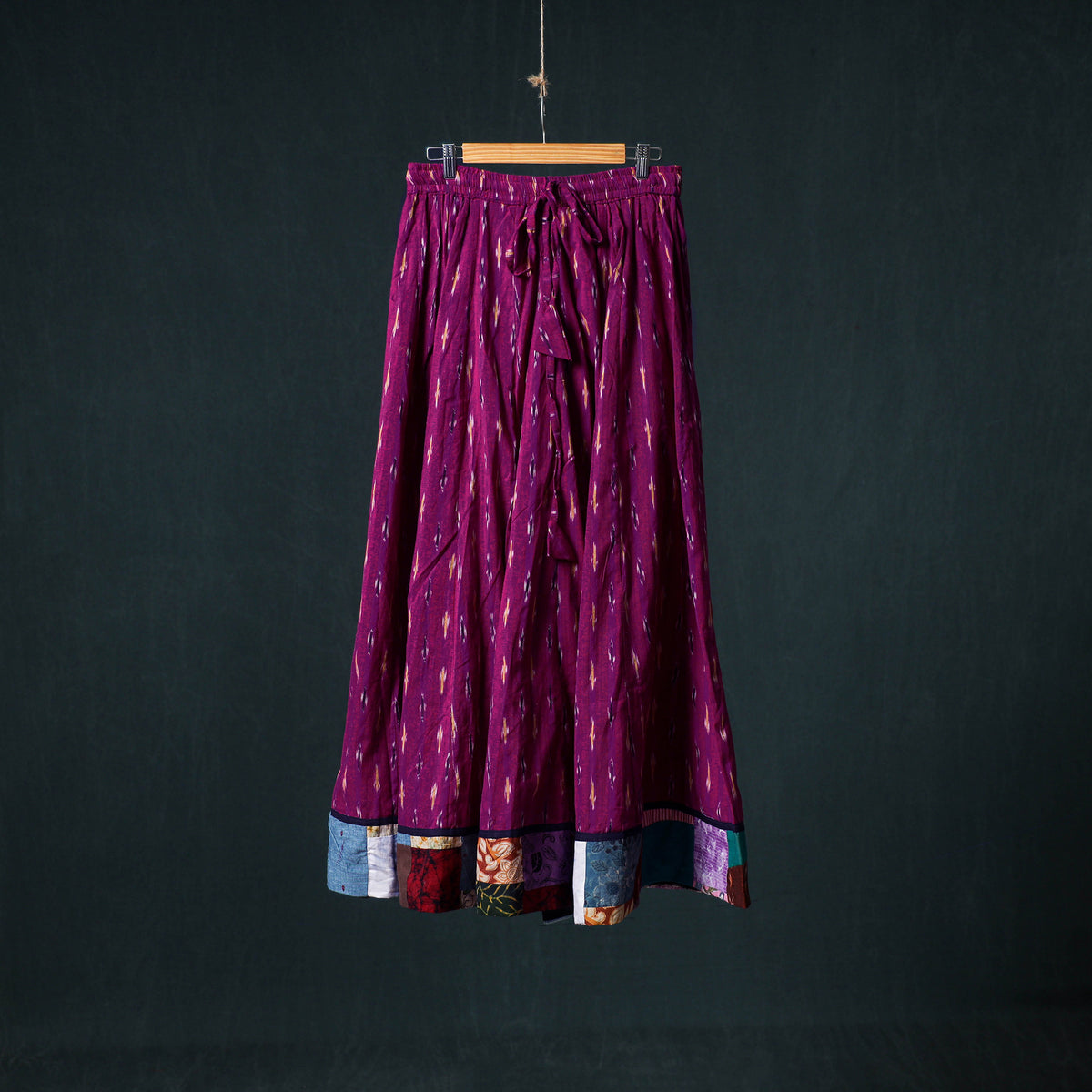 Pochampally Ikat 24 Kali Cotton Long Skirt with Patchwork Border 162