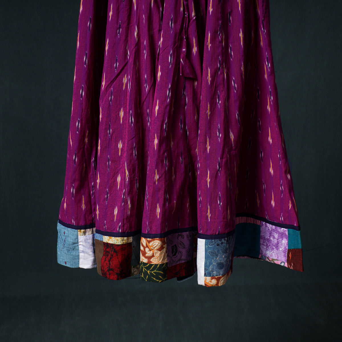 Pochampally Ikat 24 Kali Cotton Long Skirt with Patchwork Border 162