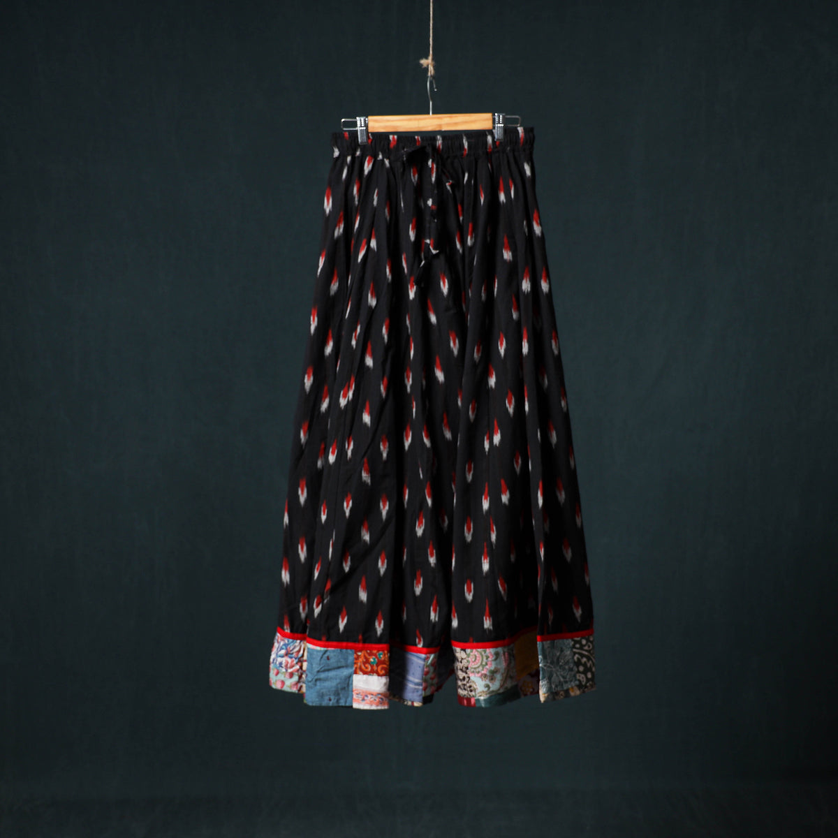 Pochampally Ikat 24 Kali Cotton Long Skirt with Patchwork Border 163