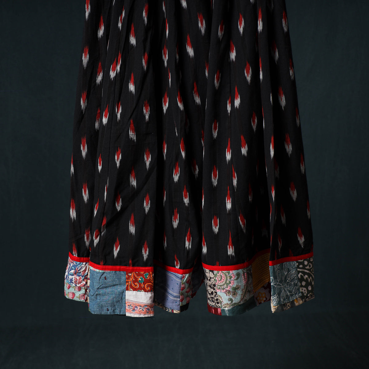 Pochampally Ikat 24 Kali Cotton Long Skirt with Patchwork Border 163