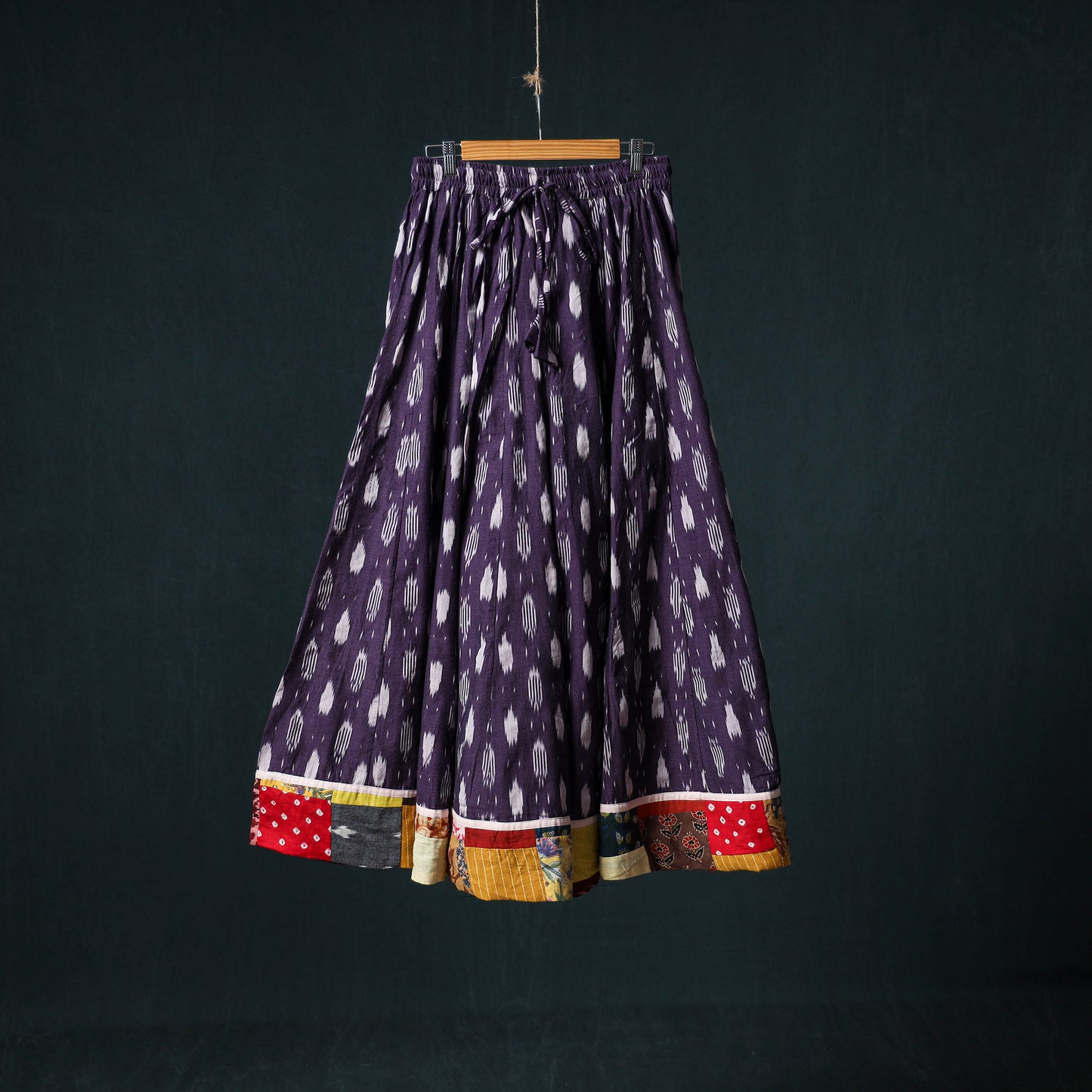 Pochampally Ikat 24 Kali Cotton Long Skirt with Patchwork Border 164