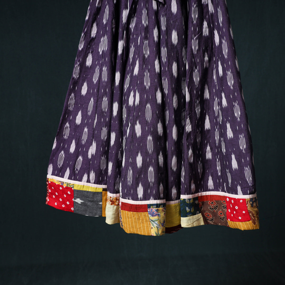 Pochampally Ikat 24 Kali Cotton Long Skirt with Patchwork Border 164