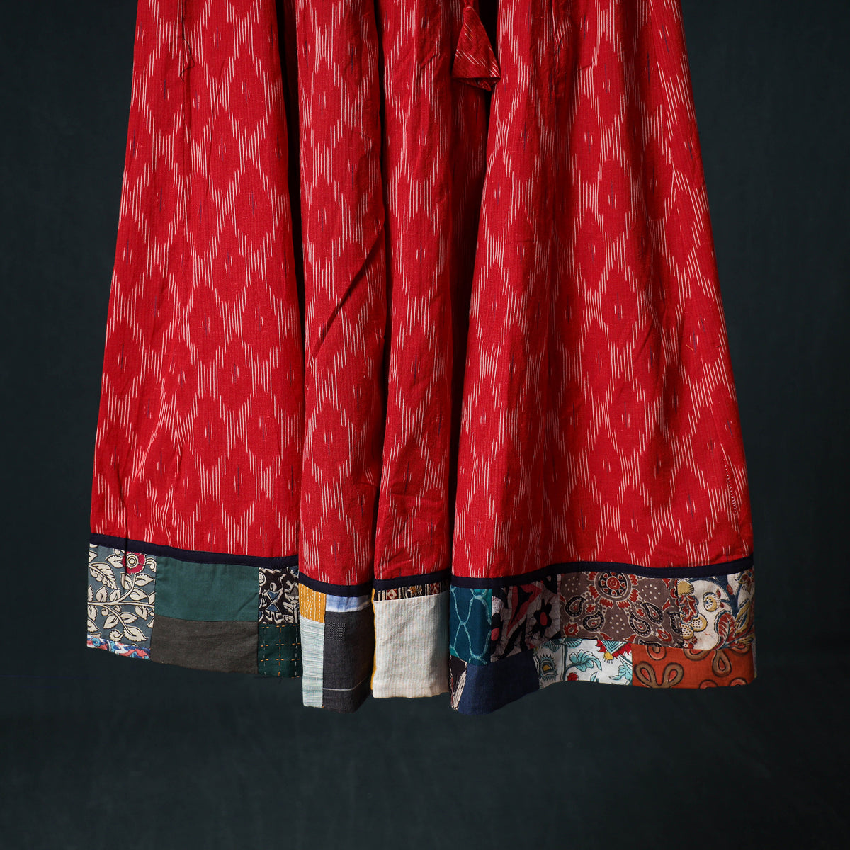 Pochampally Ikat 24 Kali Cotton Long Skirt with Patchwork Border 165