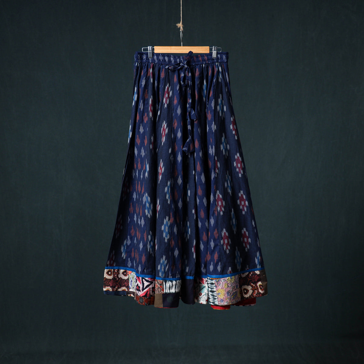 Pochampally Ikat 24 Kali Cotton Long Skirt with Patchwork Border 166