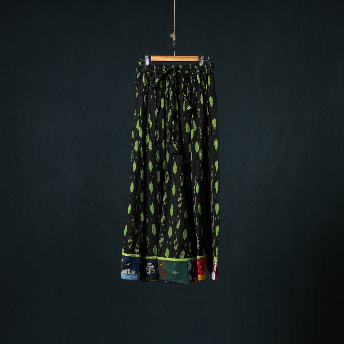 Pochampally Ikat 24 Kali Cotton Long Skirt with Patchwork Border 168