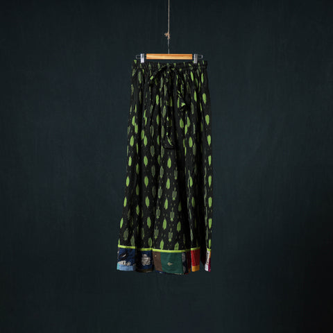 Green - Pochampally Ikat 24 Kali Cotton Long Skirt with Patchwork Border 168