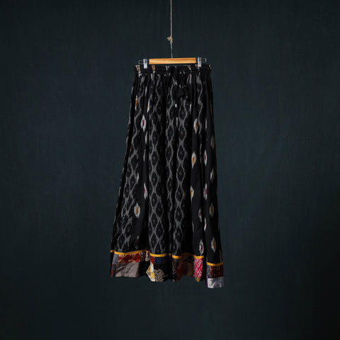 Black - Pochampally Ikat 24 Kali Cotton Long Skirt with Patchwork Border 169