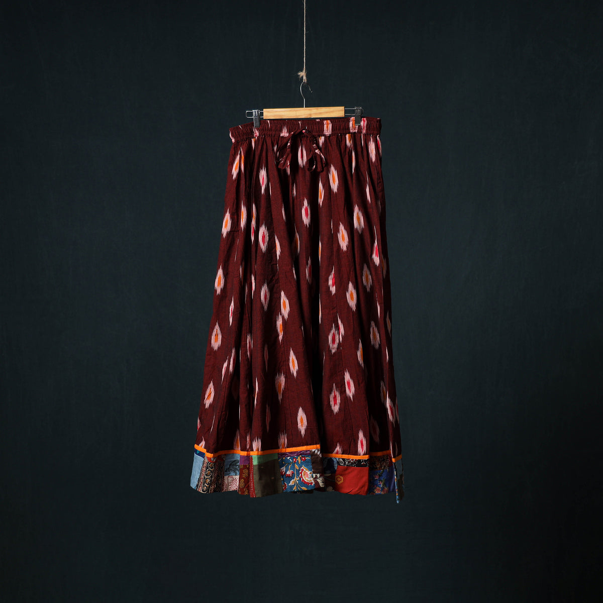 Pochampally Ikat 24 Kali Cotton Long Skirt with Patchwork Border 172