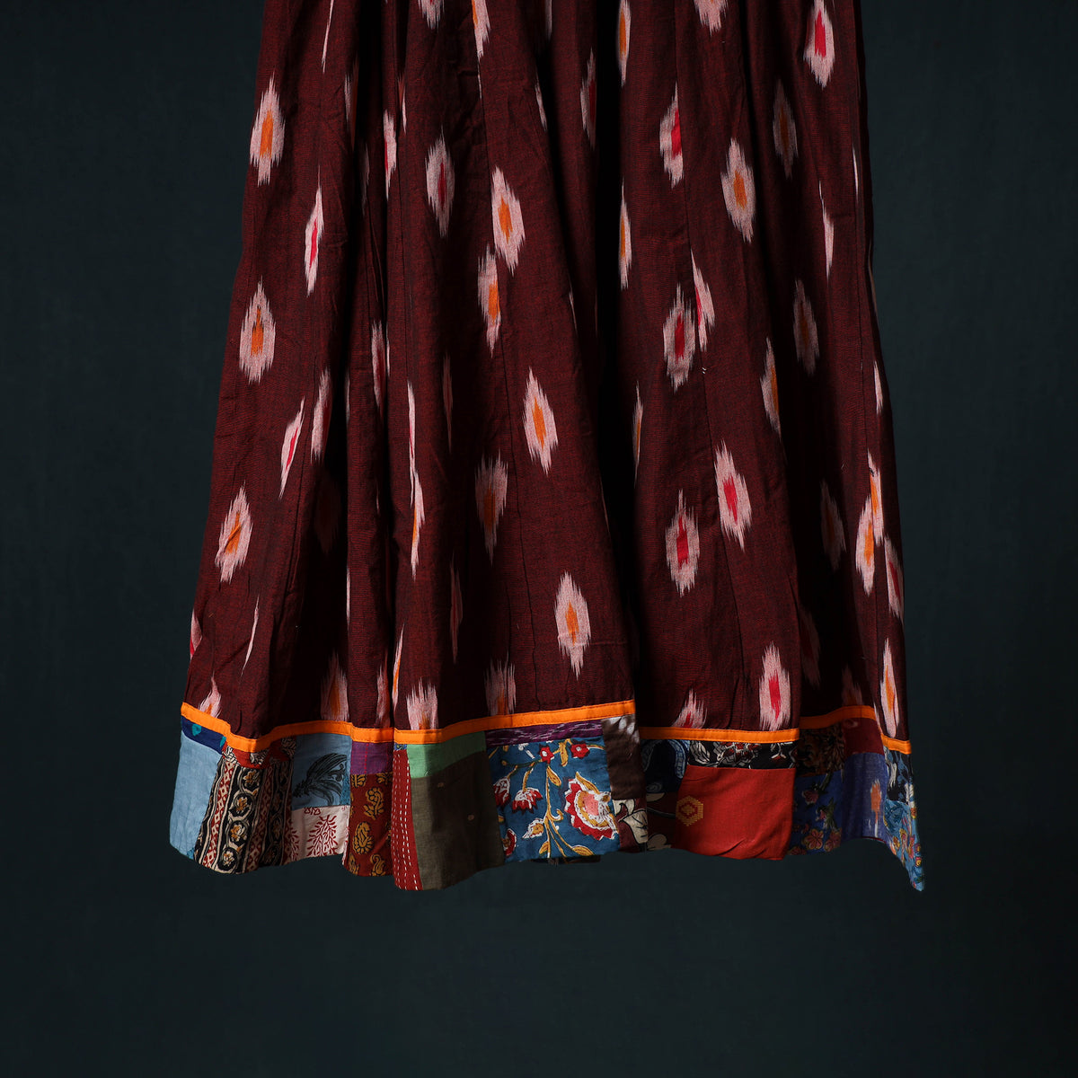 Pochampally Ikat 24 Kali Cotton Long Skirt with Patchwork Border 172