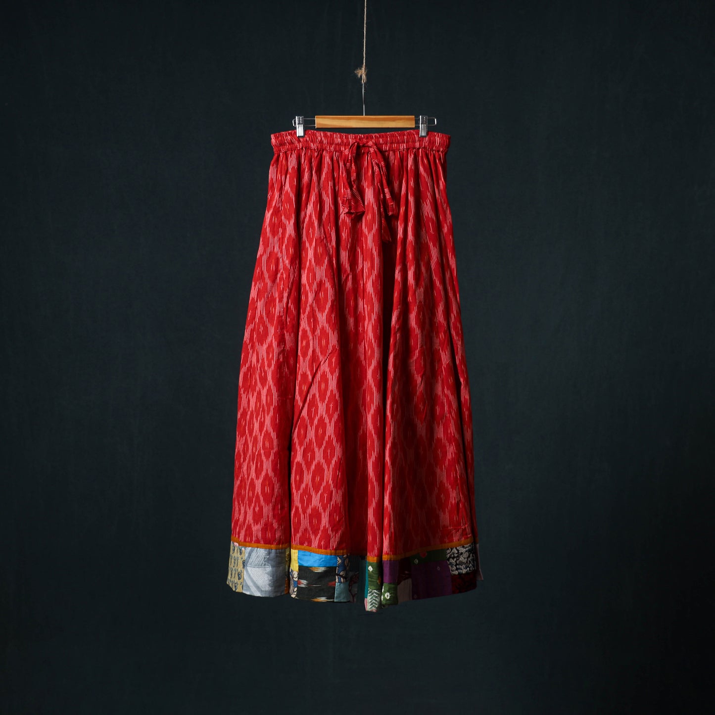 Pochampally Ikat 24 Kali Cotton Long Skirt with Patchwork Border 174