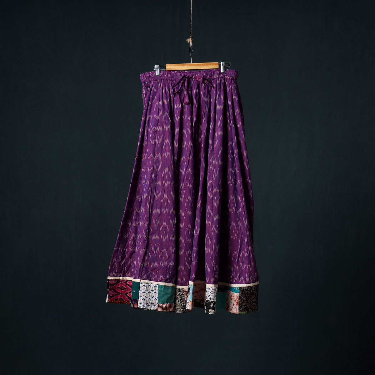 Pochampally Ikat 24 Kali Cotton Long Skirt with Patchwork Border 175