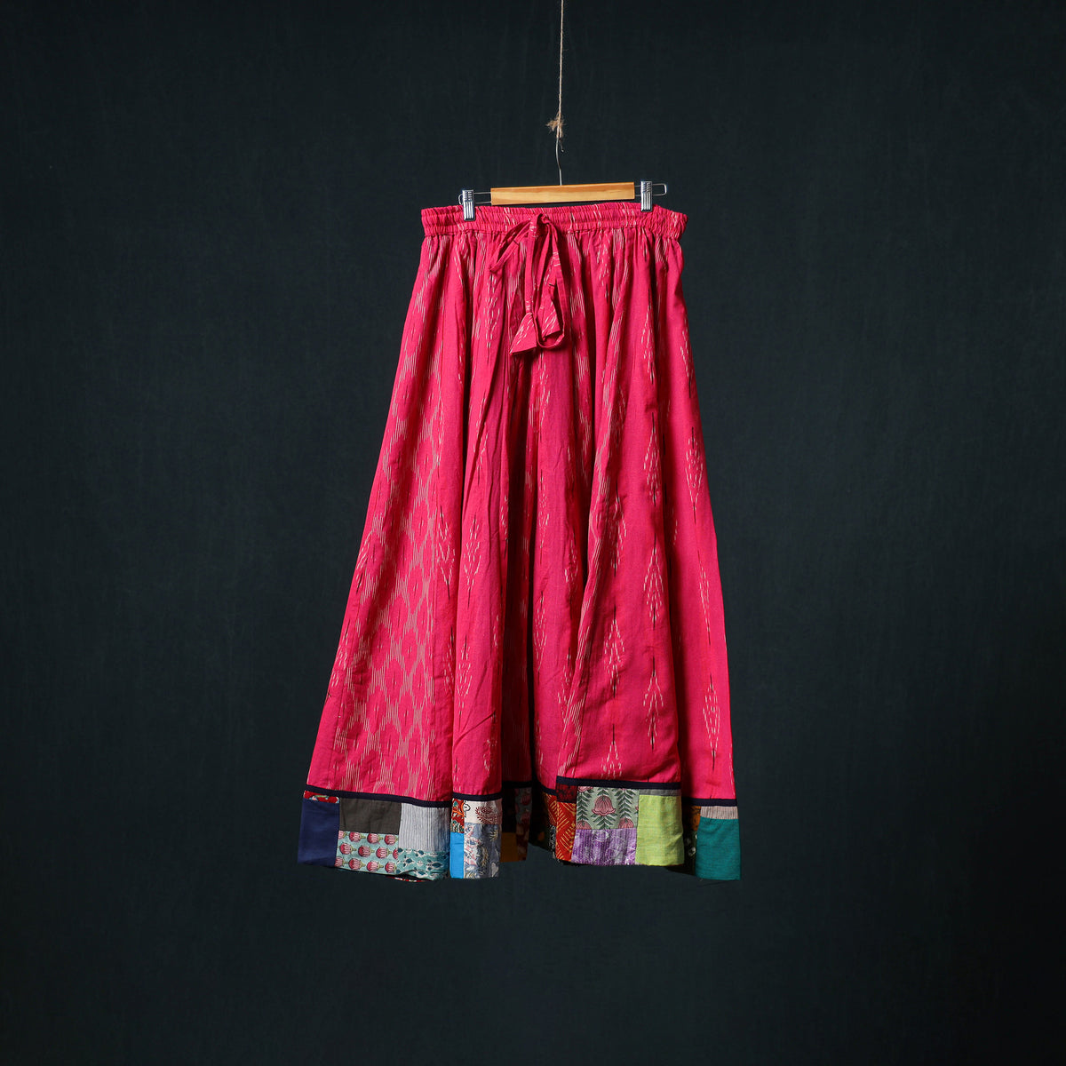 Pochampally Ikat 24 Kali Cotton Long Skirt with Patchwork Border 177