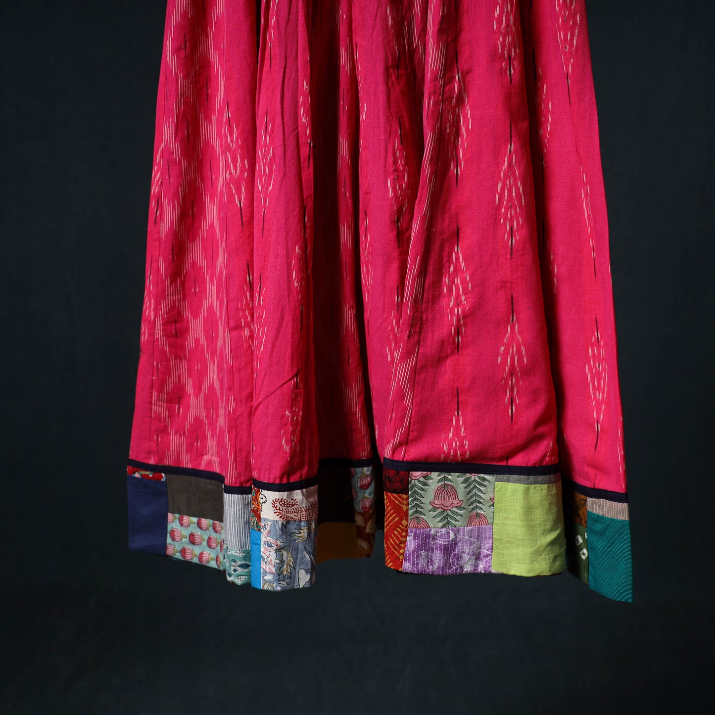 Pochampally Ikat 24 Kali Cotton Long Skirt with Patchwork Border 177