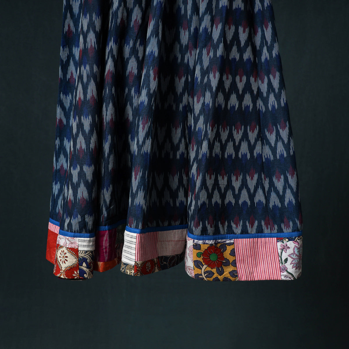 Pochampally Ikat 24 Kali Cotton Long Skirt with Patchwork Border 178