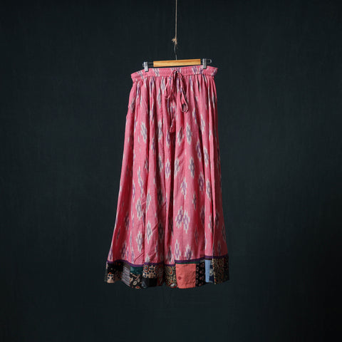 Pink - Pochampally Ikat 24 Kali Cotton Long Skirt with Patchwork Border 179
