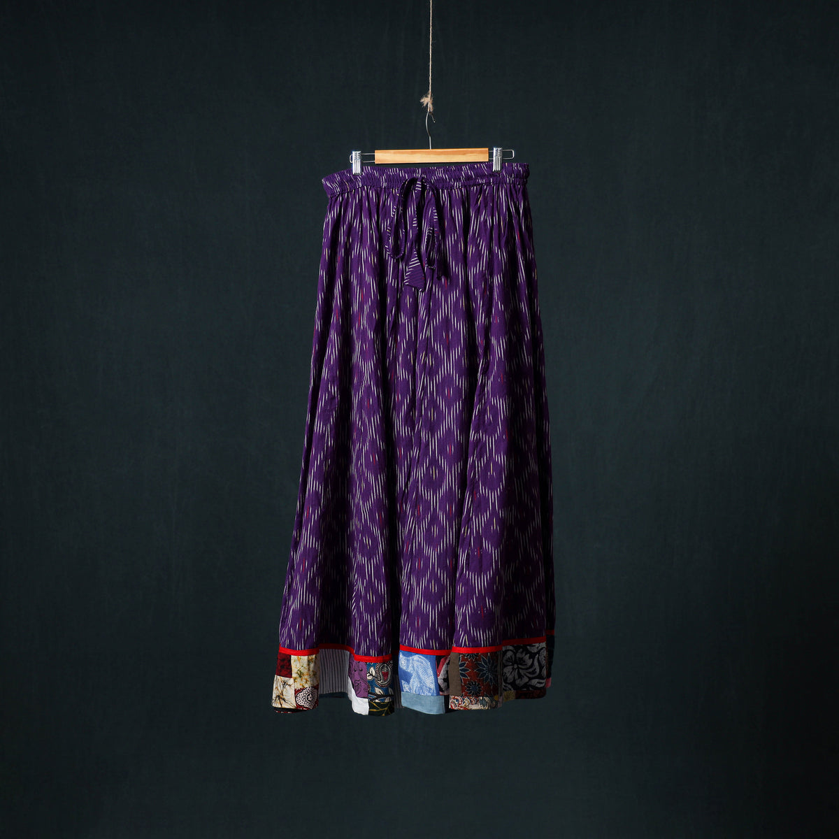 Pochampally Ikat 24 Kali Cotton Long Skirt with Patchwork Border 180