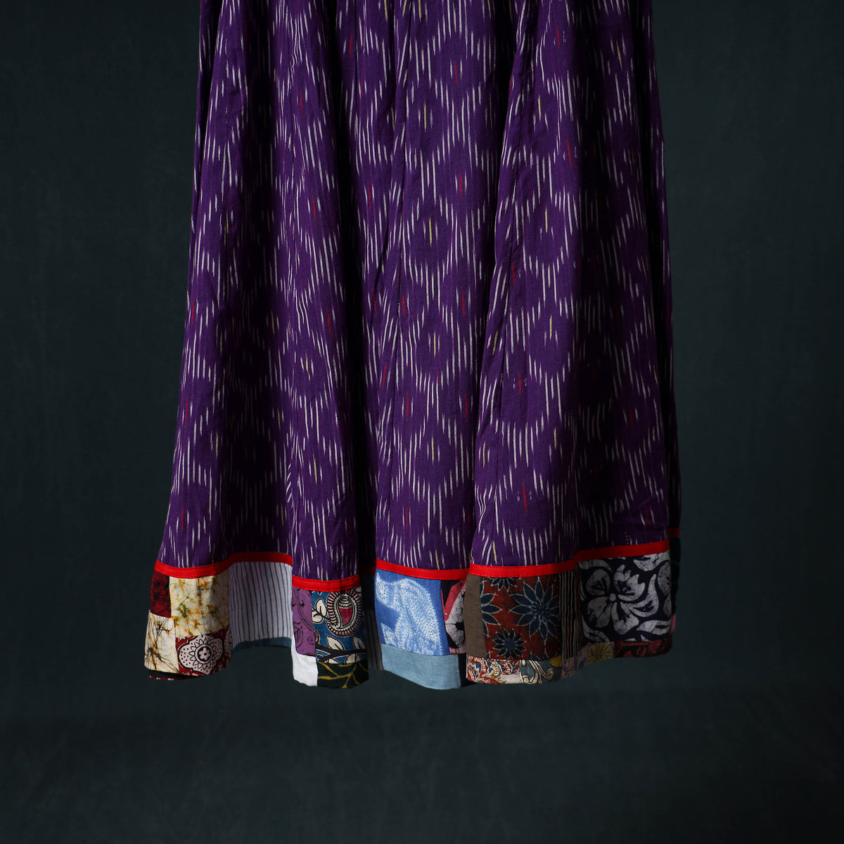 Pochampally Ikat 24 Kali Cotton Long Skirt with Patchwork Border 180