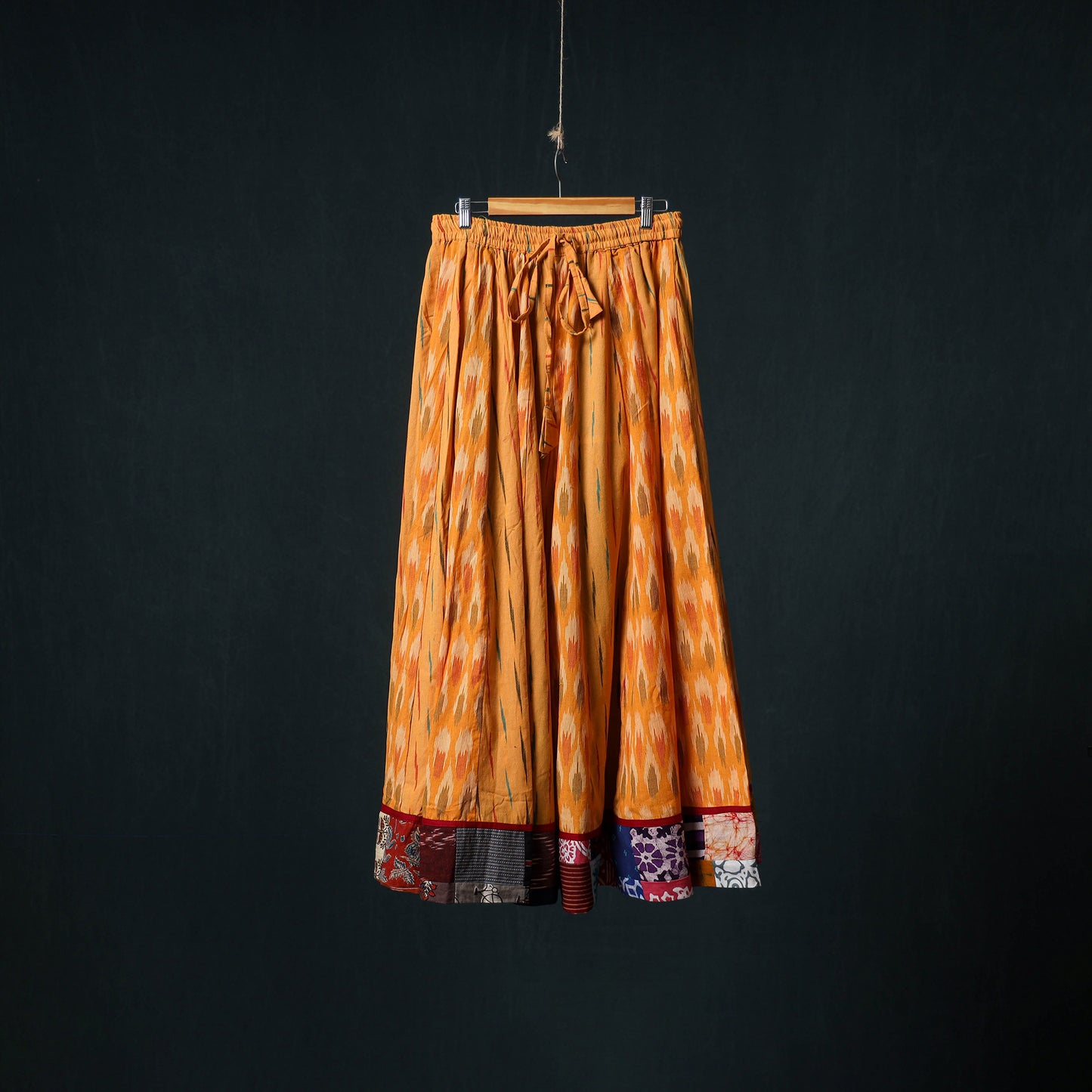 Pochampally Ikat 24 Kali Cotton Long Skirt with Patchwork Border 182