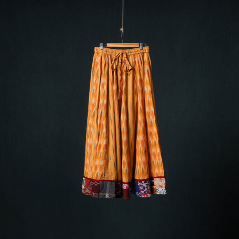 Orange - Pochampally Ikat 24 Kali Cotton Long Skirt with Patchwork Border 182