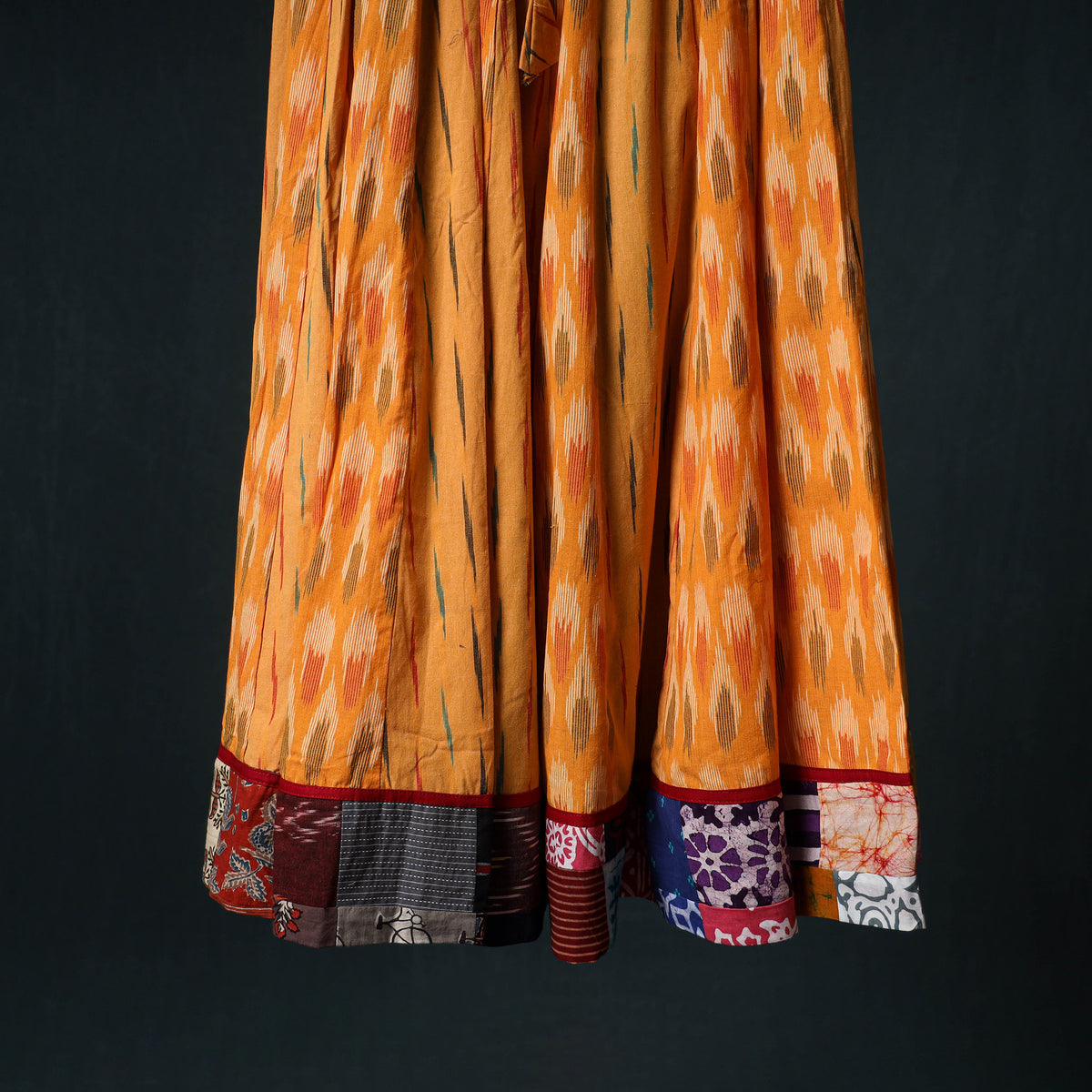 Pochampally Ikat 24 Kali Cotton Long Skirt with Patchwork Border 182