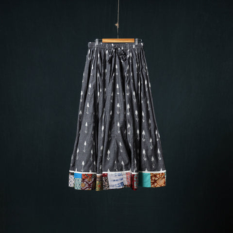 Grey - Pochampally Ikat 24 Kali Cotton Long Skirt with Patchwork Border 183