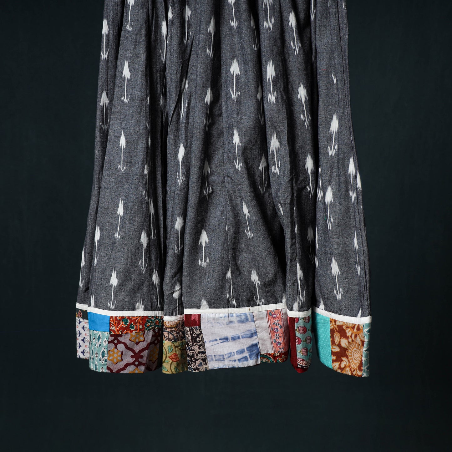 Pochampally Ikat 24 Kali Cotton Long Skirt with Patchwork Border 183