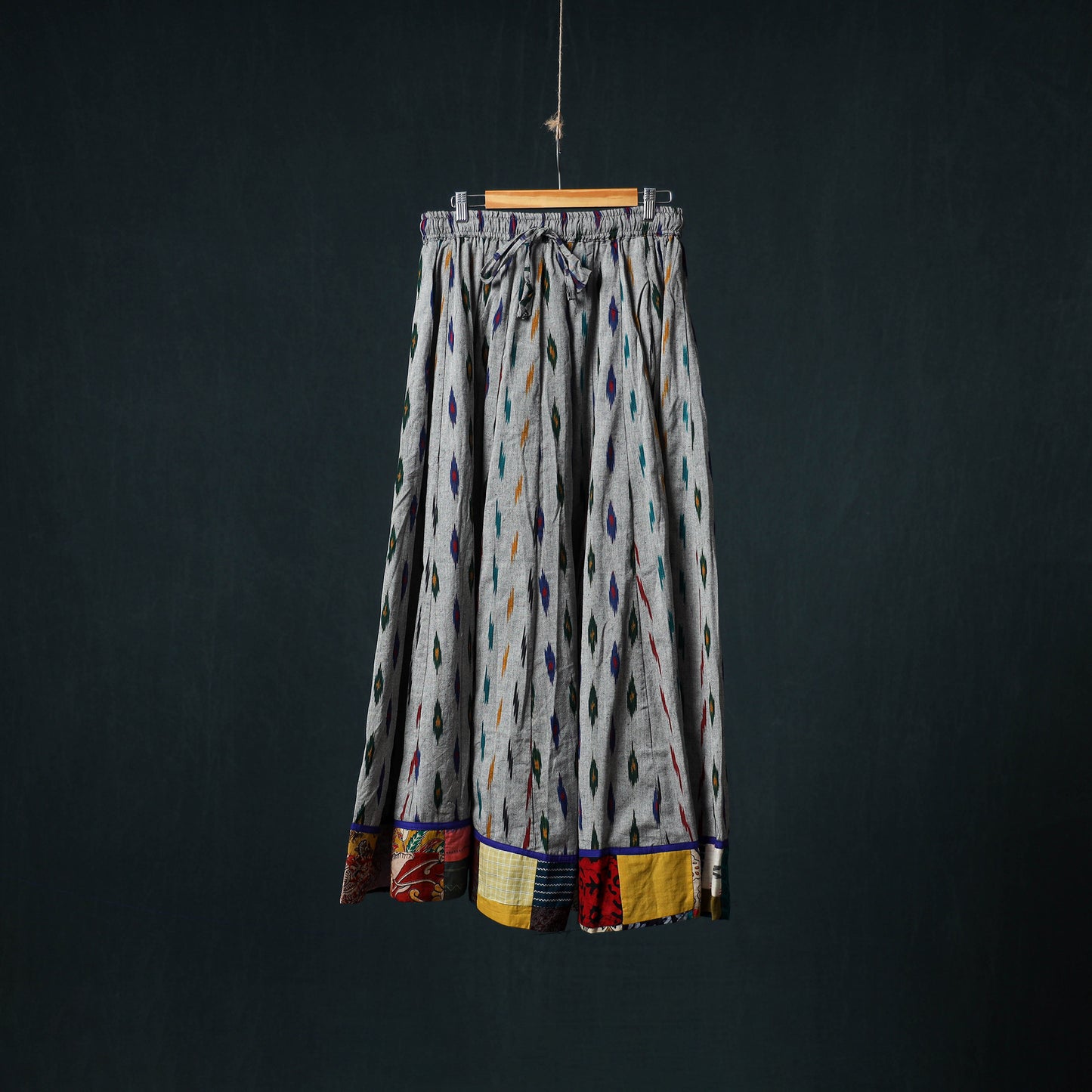 Pochampally Ikat 24 Kali Cotton Long Skirt with Patchwork Border 184