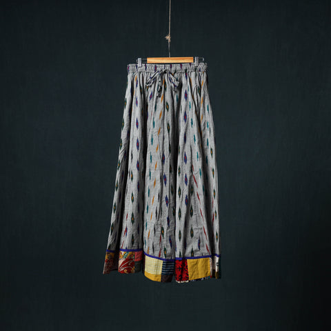Grey - Pochampally Ikat 24 Kali Cotton Long Skirt with Patchwork Border 184
