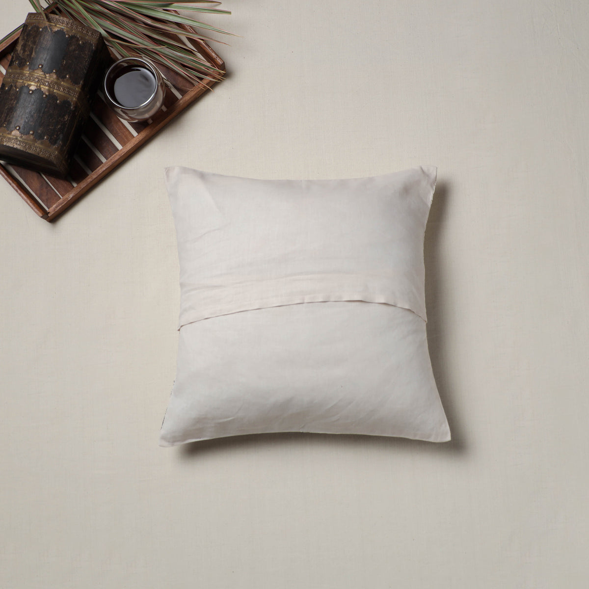 White - Bengal Kantha Hand Embroidered Cushion Cover (16 x 16 in) 05