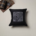 Black - Bengal Kantha Hand Embroidered Cushion Cover (16 x 16 in) 06