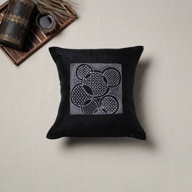 Black - Bengal Kantha Hand Embroidered Cushion Cover (16 x 16 in) 06