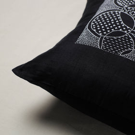 Black - Bengal Kantha Hand Embroidered Cushion Cover (16 x 16 in) 06