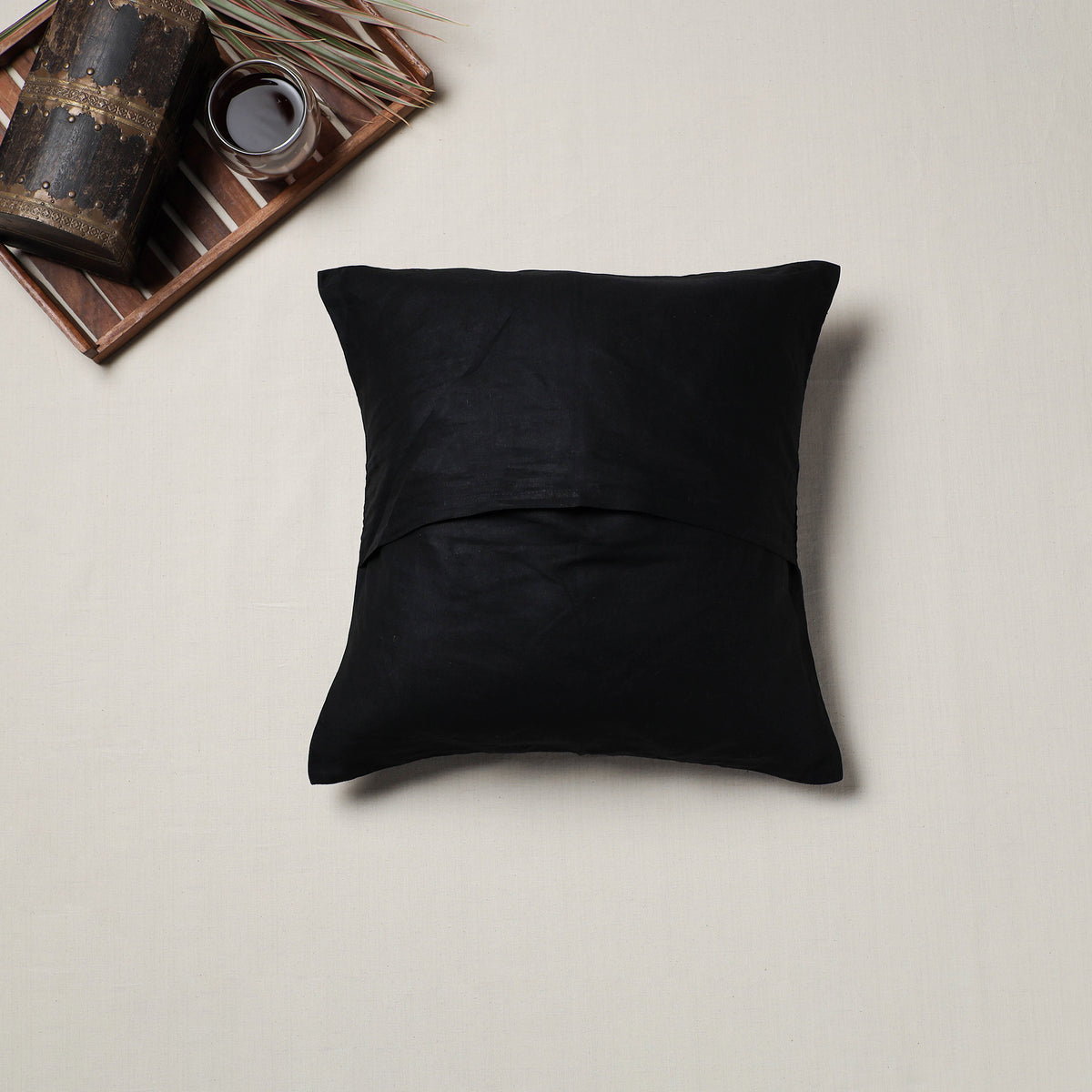 Black - Bengal Kantha Hand Embroidered Cushion Cover (16 x 16 in) 06