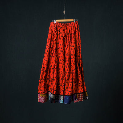 Bagh Hand Block Print 24 Kali Patchwork Cotton Long Skirt with Border 192