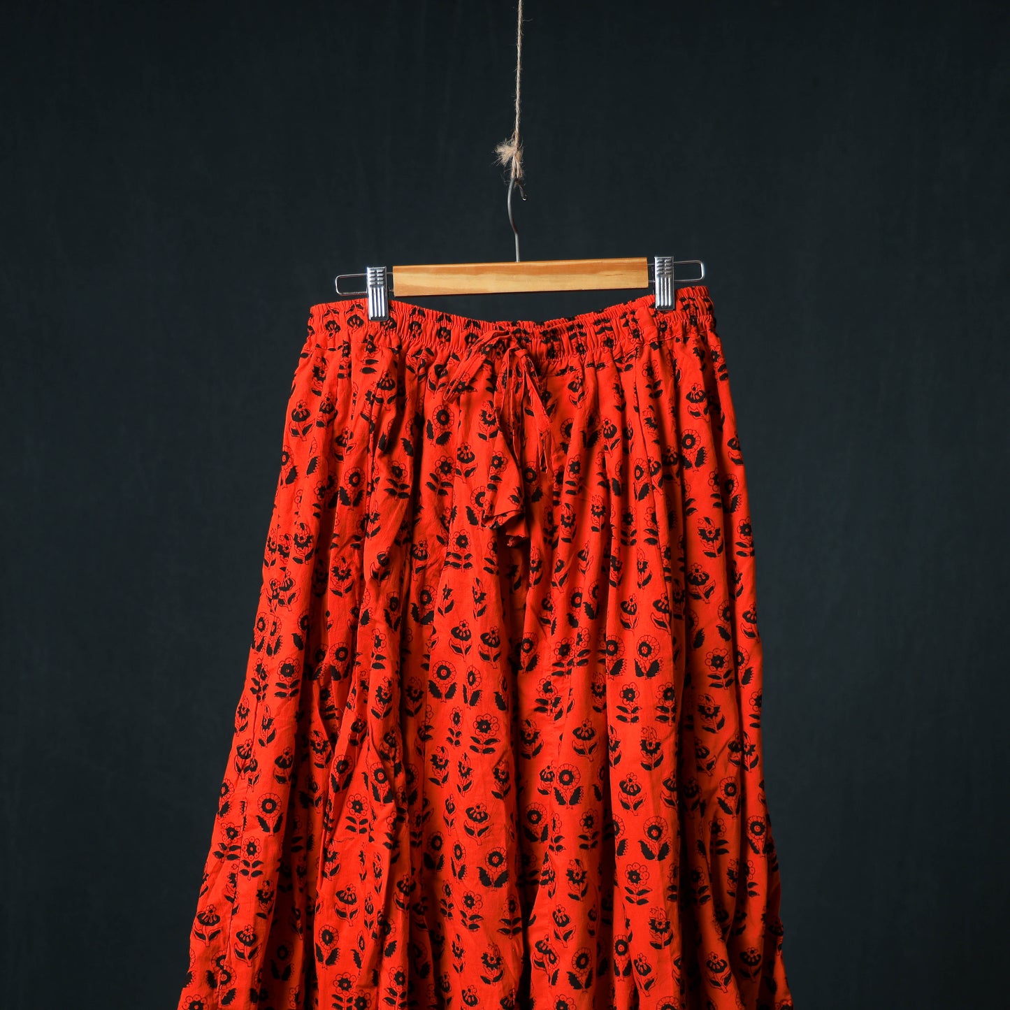 Bagh Hand Block Print 24 Kali Patchwork Cotton Long Skirt with Border 192