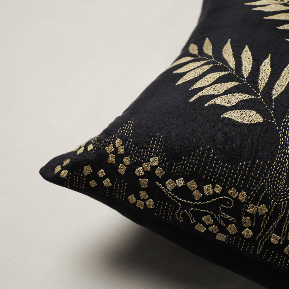 Bengal Kantha Hand Embroidered Cushion Cover (16 x 16 in) 08