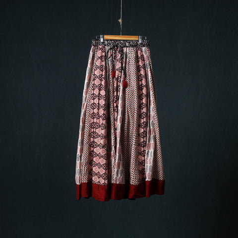 Bagh Hand Block Print 24 Kali Patchwork Cotton Long Skirt with Border 194