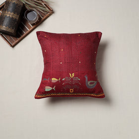 Bengal Kantha Hand Embroidered Cushion Cover (16 x 16 in) 10