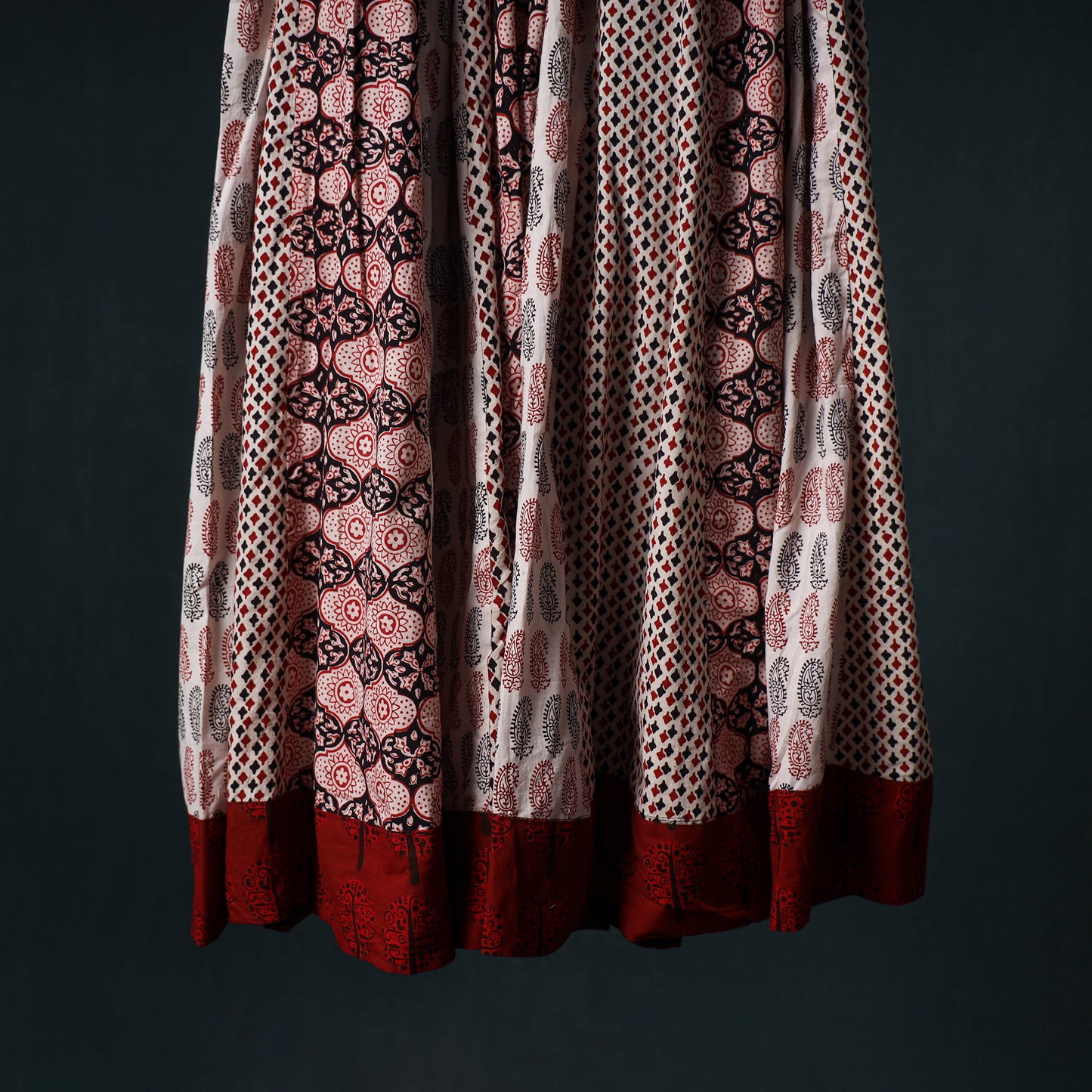 Bagh Hand Block Print 24 Kali Patchwork Cotton Long Skirt with Border 194