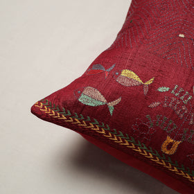 Bengal Kantha Hand Embroidered Cushion Cover (16 x 16 in) 10
